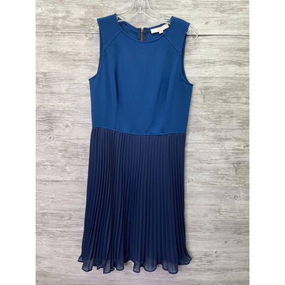 LOFT Dress 8 Womens Blue Sleeveless Tank Pleated Lined Midi - Picture 1 of 12
